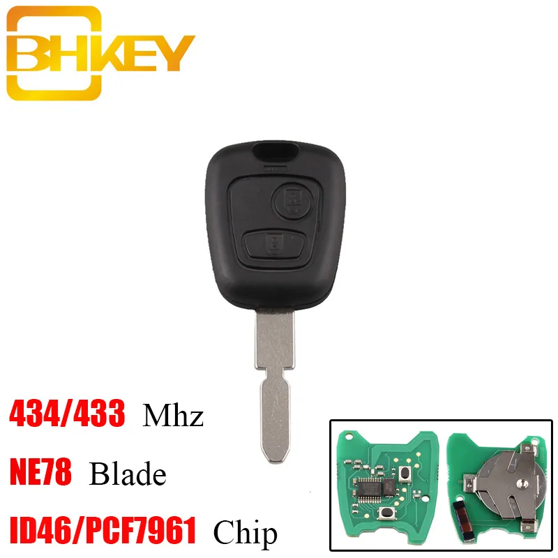 BHKEY 2 кнопки 434 МГц дистанционный ключ чипа ID46/PCF7961 для peugeot 406 407 408 607 Uncut NE78 лезвие ключ