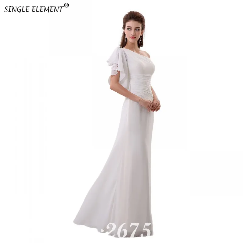 

SINGLE ELEMENT One Shoulder Simple Long Chiffon Wedding Dress For Bride