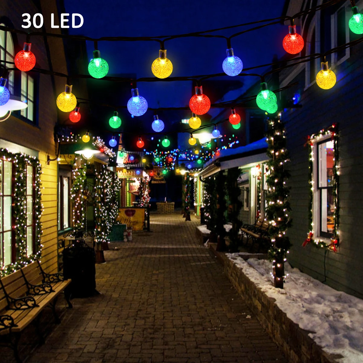 Binval Solar Globe Ball String Lights 30 LED Light String Outdoor Fairy Lights Garland Christmas