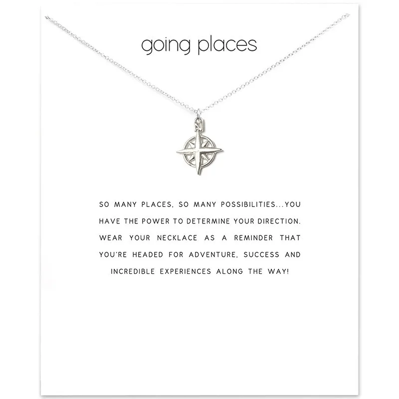 Минималистичное полое ожерелье с компасом и северными звездами, милое Золотое колье на цепочке, ожерелье для женщин - Окраска металла: Silver Need Card