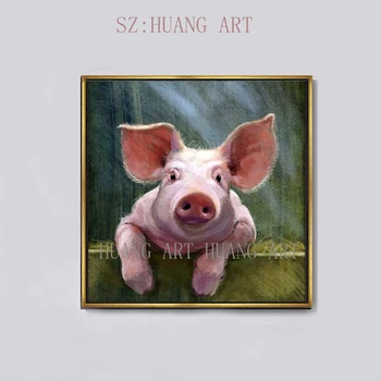 

Pig Wearing Wall Art Pure Hand Painted Modern Abstract Cartoon Animal Oil Painting On CanvasFor Living Room Home Decor