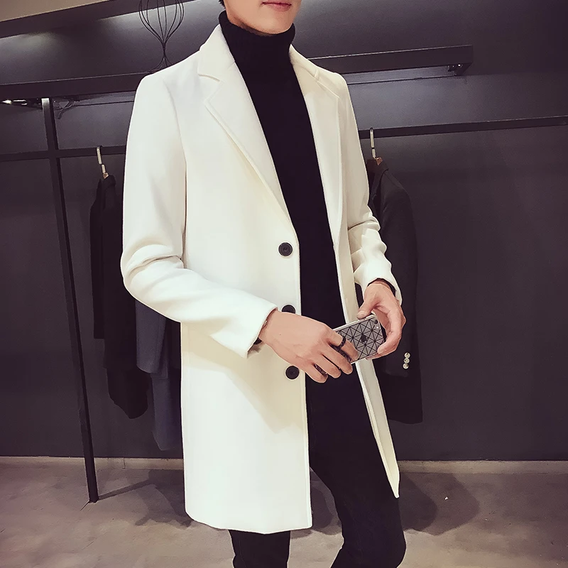 Male medium-long trench 2019 autumn and winter slim thin outerwear wool coat men's clothing