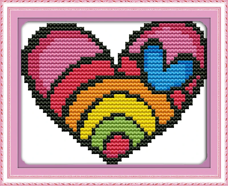 Rainbow heart cross stitch kit 14ct 11ct print canvas stitches embroidery DIY handmade needlework plus