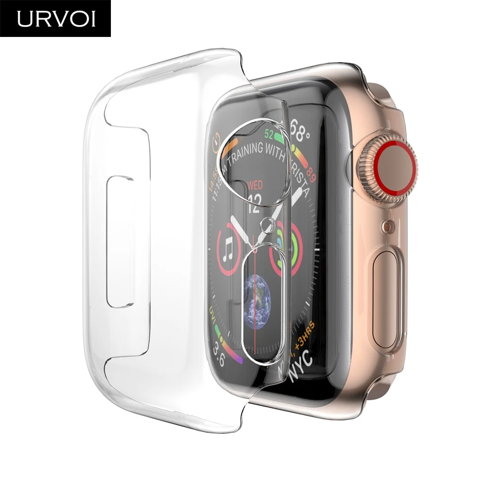 URVOI Прозрачный чехол для Apple Watch series 54 321 пластиковая крышка протектор экрана для iWatch 38 42 40 44 мм тонкая рамка