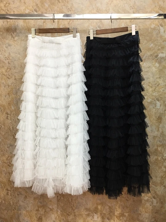 

2019 New Women's Pure Cake Layer Lotus Leaf Edge Stitching Mid-long Screen Half-length Skirt 612