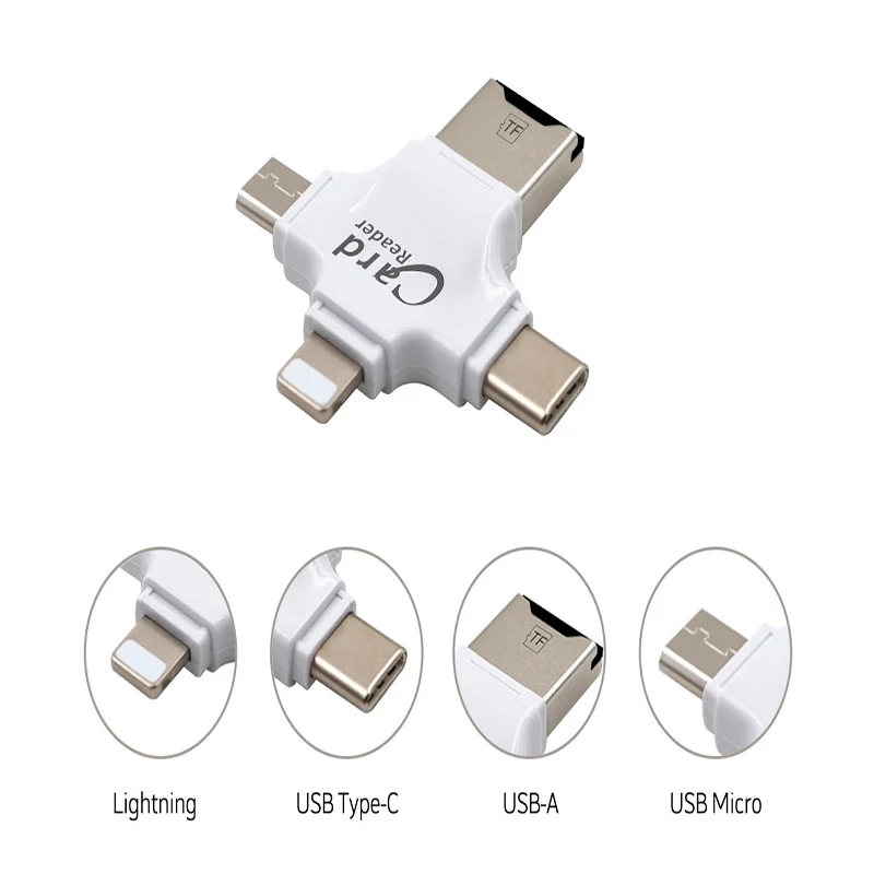 4 в 1 Micro usb type C USB Смарт OTG кард-ридер карты памяти SD адаптер для IOS iPhone Android samsung