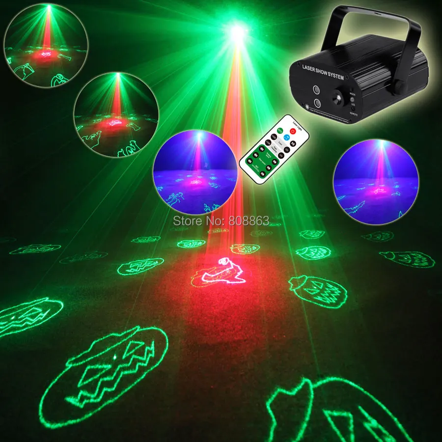 Eshini Мини R & G Лазерный 24 Хэллоуин шаблон проектор синий Led бар DJ танцевальный