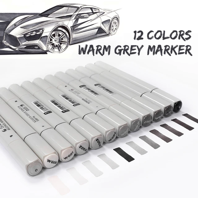 12 Colors Warm Grey Professional Grayscale Marker Pen Set Alcohol Based