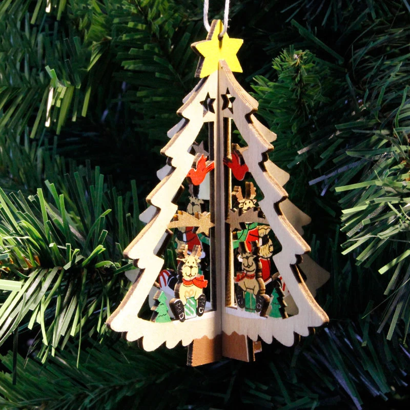 

1PC New Christmas Tree Ornaments Hanging Xmas Tree Home Party Decor 3D Pendants High Quality Wooden Pendant Decoration Color