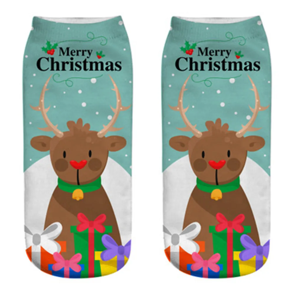 25# Зимние удобные рождественские хлопковые носки, тапочки с коротким принтом, женские и мужские рождественские парные носки