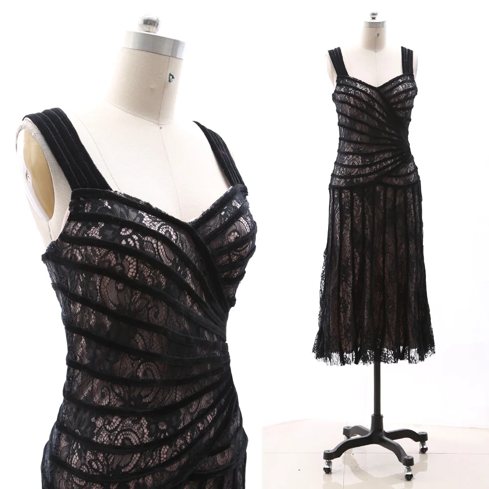 MACloth Черный Оболочка квадратная шея длиной до колена Midi тюлевые платья для выпускного вечера платье M 264954 распродажа
