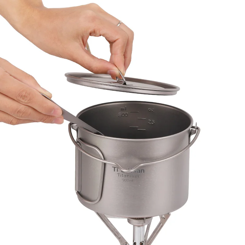 Tiartisan 900ml Pure Titanium Pot with bail handle Outdoor Camping Ultralight Picnic Cookware with Cover