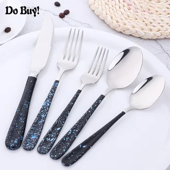 

20 Pcs/Set Blue Western Cutlery Set Dinnerware Set 304 Stainless Steel Kitchen Food Silver Dinner Flatware Set