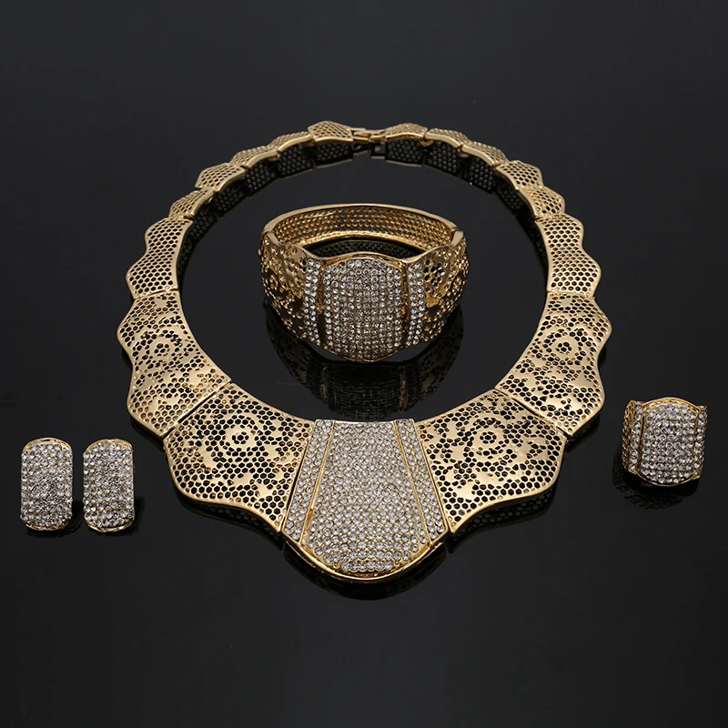 

ougui 2019 Latest Best Quality Fashion Italian jewelry Dubai Gold color Jewelry sets African Women Big Necklace Jewellery