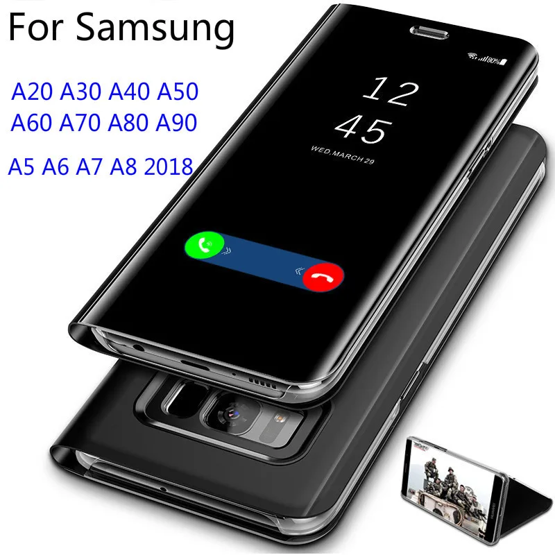 Роскошный умный зеркальный флип-чехол для Samsung A20 A30 A40 A50 A60 A70 A80 A90 прозрачный чехол