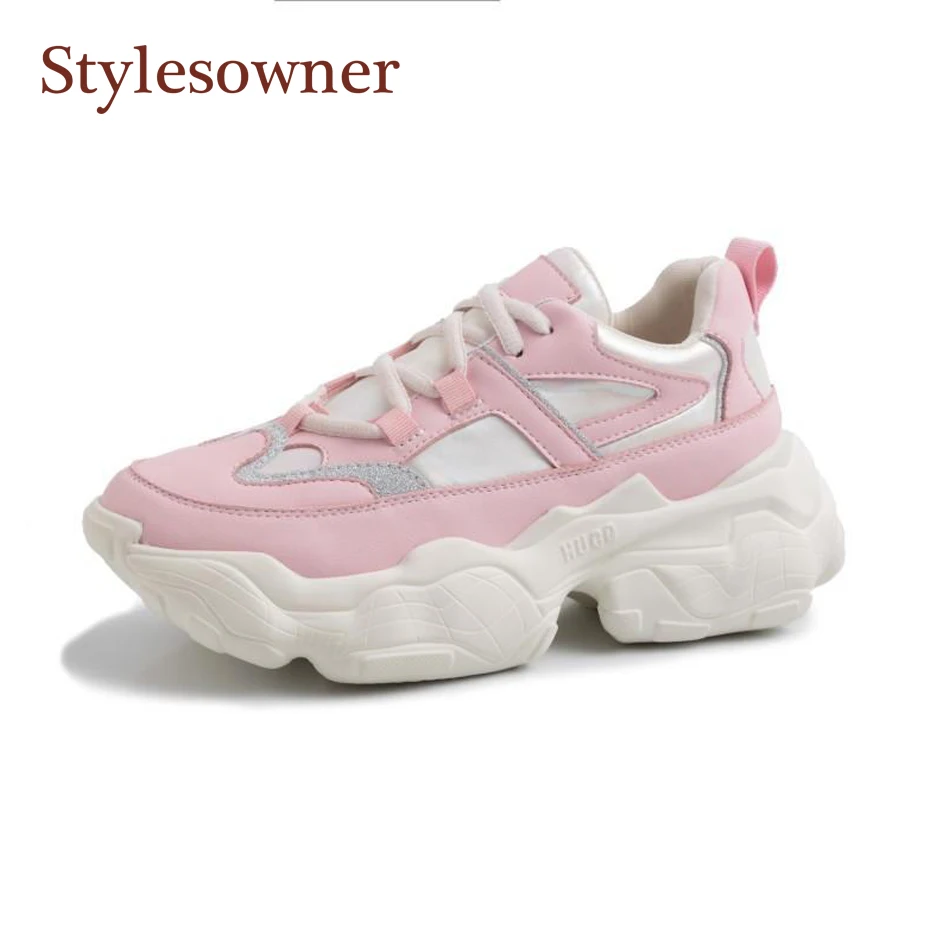 

Stylesowner 2019 fashionable Casual Women's Shoes Mixed colors white Lace up Sneakers female Platform Shoes Breathable Soft