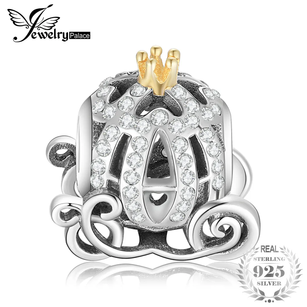 

Jewelrypalace 925 Sterling Silver Pumpkin Carriage Cubic Zirconia Gold Crown Beads Charms Fit Bracelets Gifts For Women Fashion