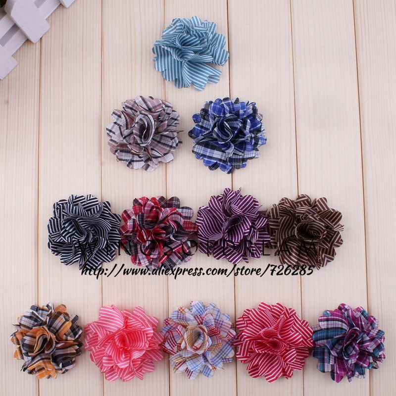 

(120pcs/lot)2" 12 Colors Fabric Strip Flower For Kids Gilrs Hair Accessory Lattice Layered Flowers For Headwear Classic