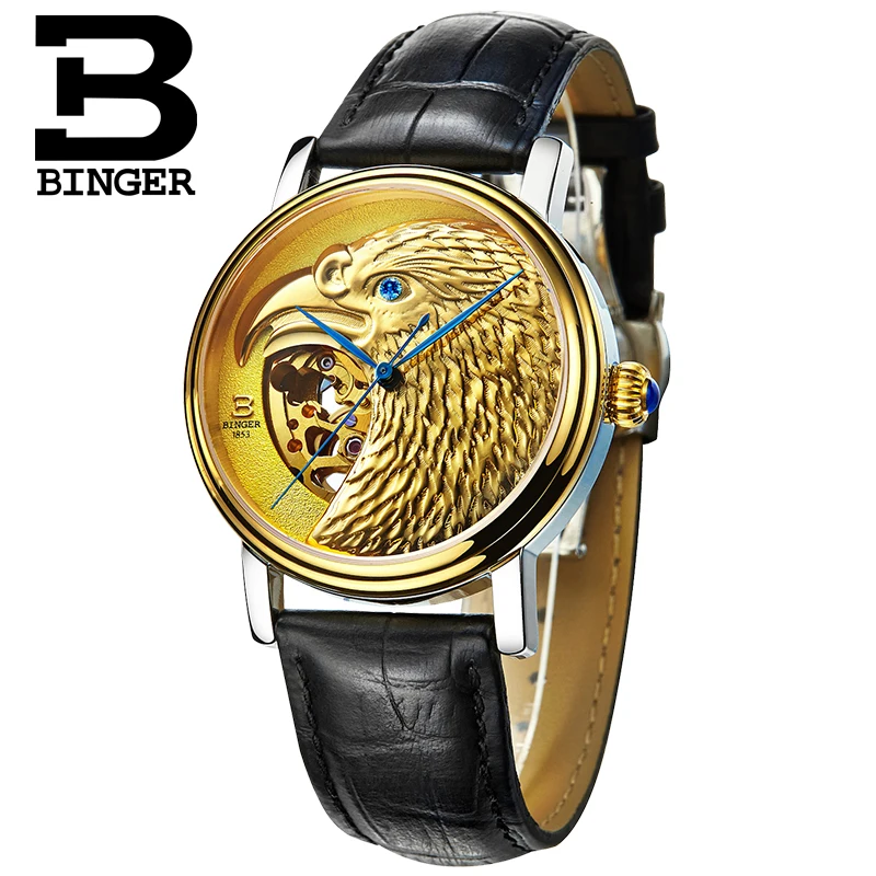 Швейцарские BINGER часы мужские Япония 8N24 автоматические Movemt hawk сапфир Натуральная кожа ремешок Механические наручные часы B8888
