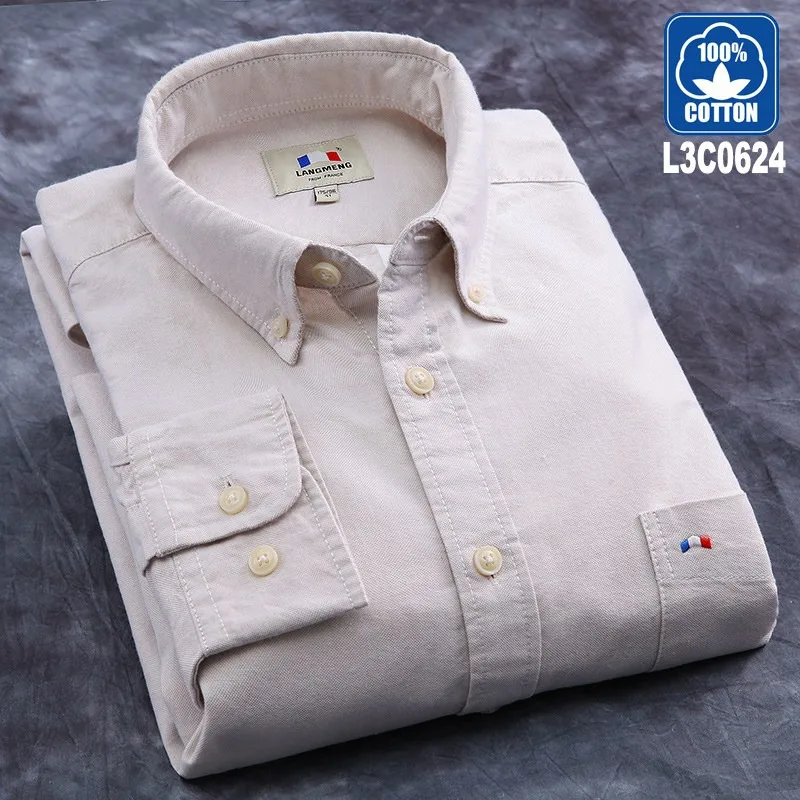 Langmeng, Весенняя Мужская рубашка camisa masculina, 5XL размера плюс, хлопковая брендовая полосатая рубашка, мужские повседневные рубашки с длинным рукавом, оксфордская рубашка - Цвет: L3C0624