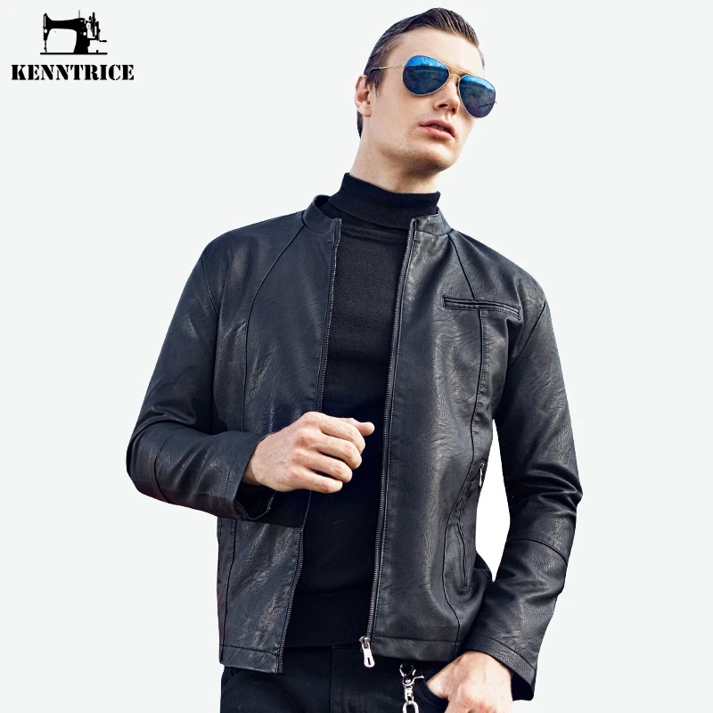 

KENNTRICE Casual Brand Spring Solid Jackets Men Leather Streetwear 4XL Bomber Jacket Free Shipping