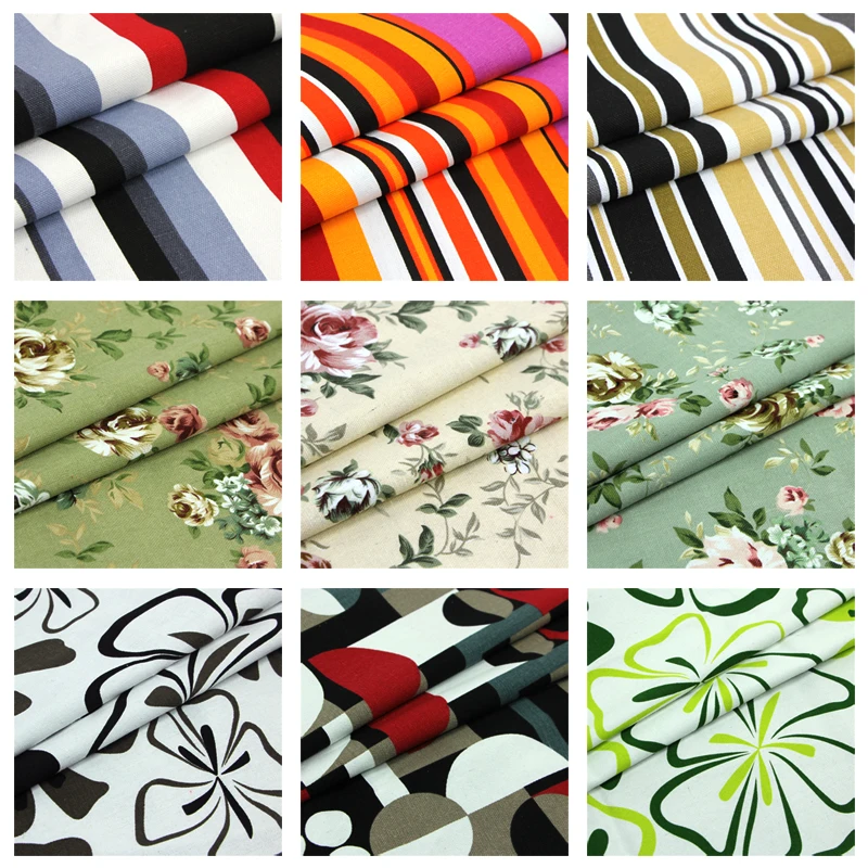 

2Meter/Lot 150CM Width100% Cotton Canvas Fabric Print Flower Stripe Material For Sofa Curtain Table Pillow Sew Patchwork Diy