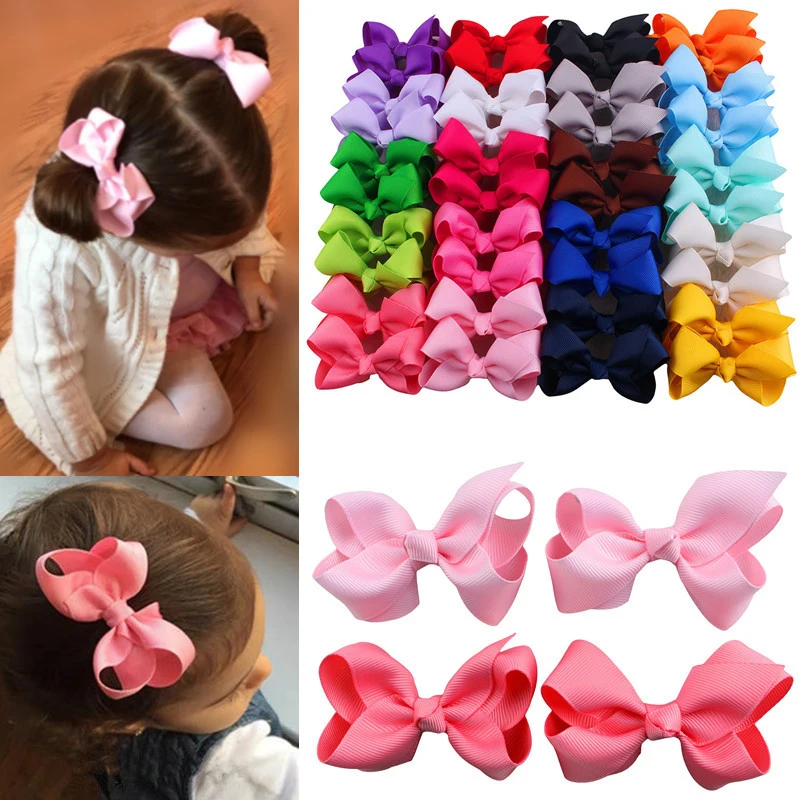 

Fashion 3 Inch Soild Kids Girls Ribbon Hair Bows Boutique Hairclips Mini Cute Girls Hair Accessories Handmade Princess Headwear