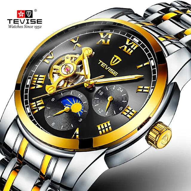 

Automatico Self-Wind Men Steampunk Tourbillon Mechanical Watch TEVISE Business Waterproof Sport Clock Relogio Masculino