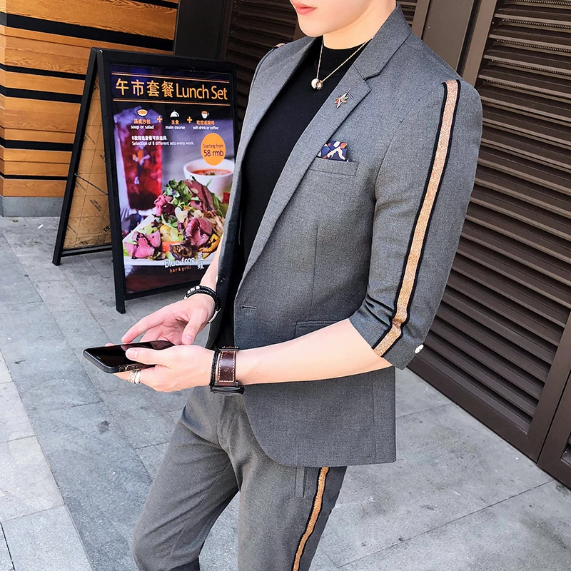 

New Fashion Hot Sale Brand 2018 summer men's casual solid short suit male slim england style high quality fit blazer and pant