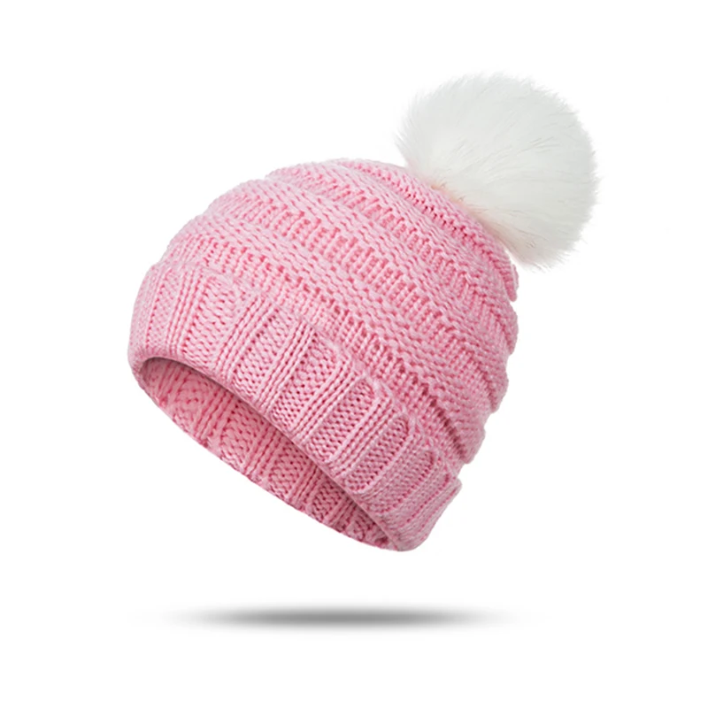 REAKIDS/теплая зимняя детская шапка, шарф, комплект, Повседневная шапка с помпонами, милые шапочки для мальчиков и девочек, теплый флисовый набор из шапки и шарфа - Цвет: B Pink