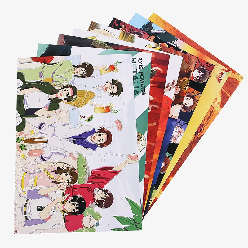 

8PCS/set Axis Powers Posters Anime Figures Embossed Painting Posters Hetalia Wall Pictures For Room Gift Decorative Random