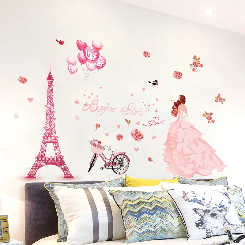 

[Fundecor] Eiffel Tower wedding girl wall stickers living room girls bedroom couple house Interior home decoration art decals