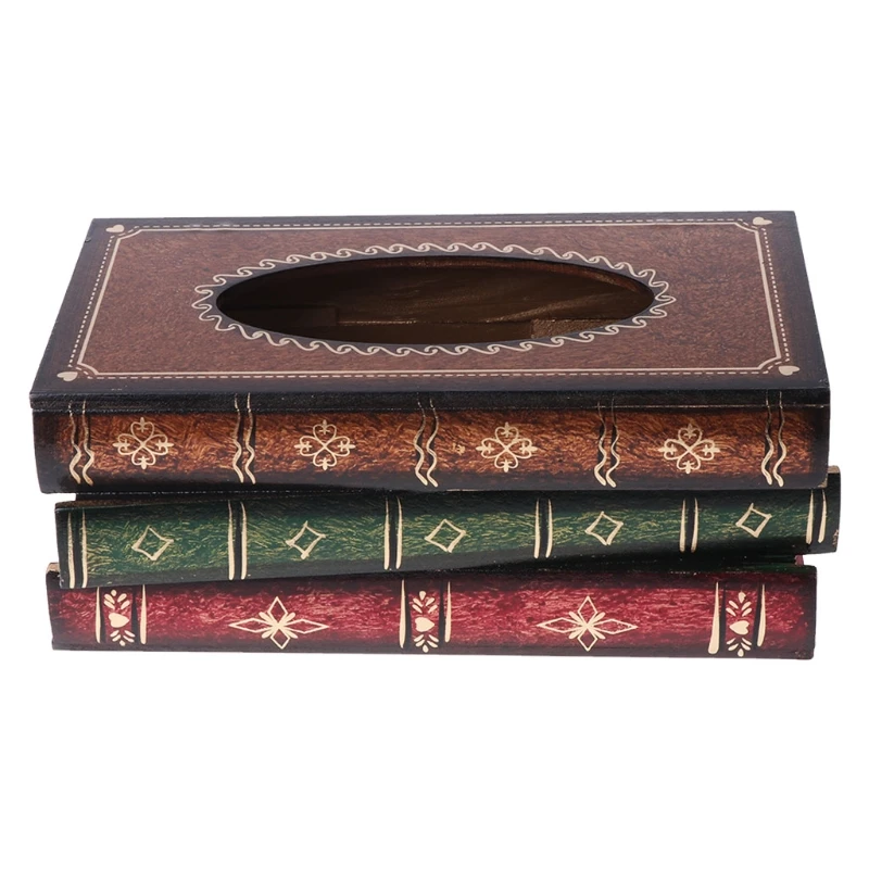 Retro Style Book Shape Wooden Print Tissue Box Bathroom Vanity Home Decoration Retro Style Book Shape Wooden Print Tissue Box Bathroom Vanity Home Decoration