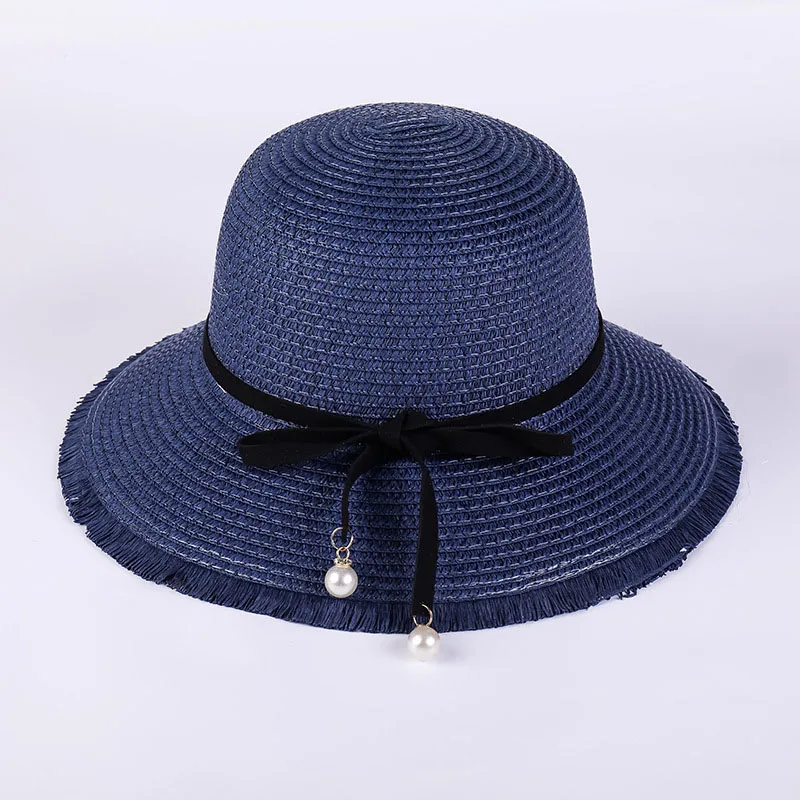 

2019 Summer Beach Hat Female Casual Lady Brand Women Flat Brim Bowknot Straw Cap Girls Sun Foldable Lace UV Protection Beach