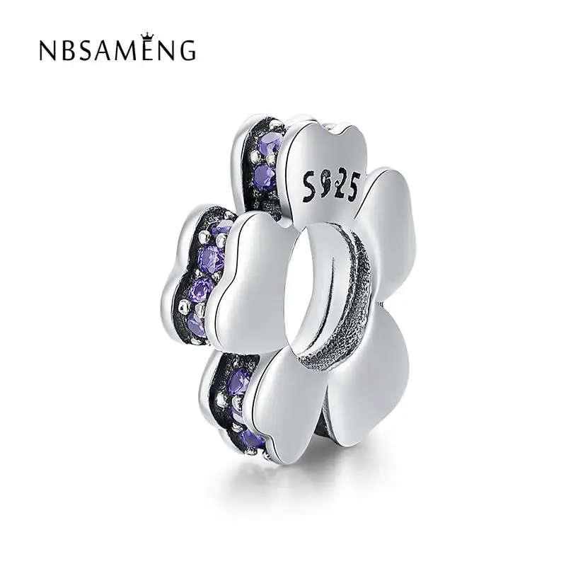 2PC Heart Ring Purple Enamel Spacer Charms for Silver European Bead Bracelets Fashion Jewelry for Women Man