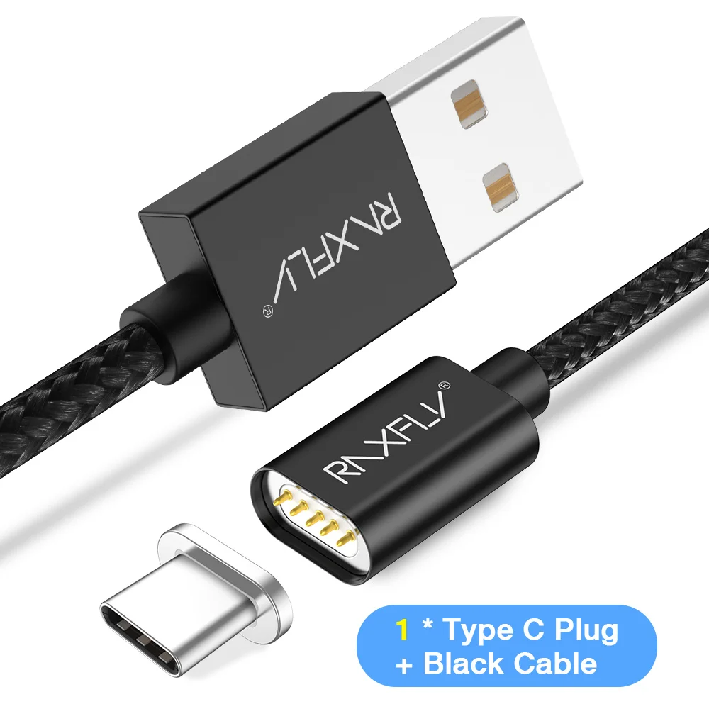 Магнитный кабель RAXFLY для iPhone X XS Max 2.4A Быстрая зарядка Магнитный usb кабель для зарядки Micro type c провод для samsung Galaxy s10 - Цвет: Black Type C