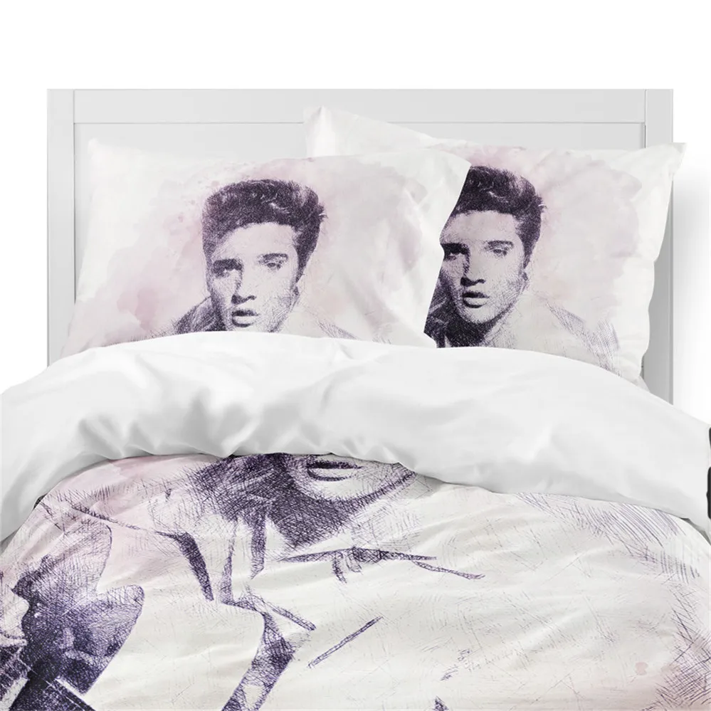 الكلاسيكية صورة طقم سرير الفيس بريسلي طباعة مجموعة غطاء لحاف الملك الملكة الفراش المخدة الملك المشجعين ديكور غرفة نوم D40