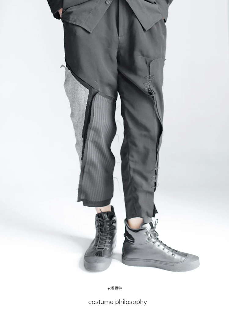 Men Pants men's casual broken pants stitched striped original 9