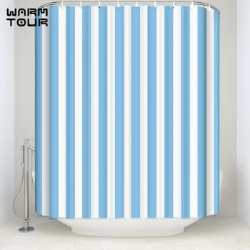 

Extra Long Fabric Bath Shower Curtains Blue And White Vertical Stripes Mildew-resistant Bathroom Decor Sets with Hooks 66" x 72"