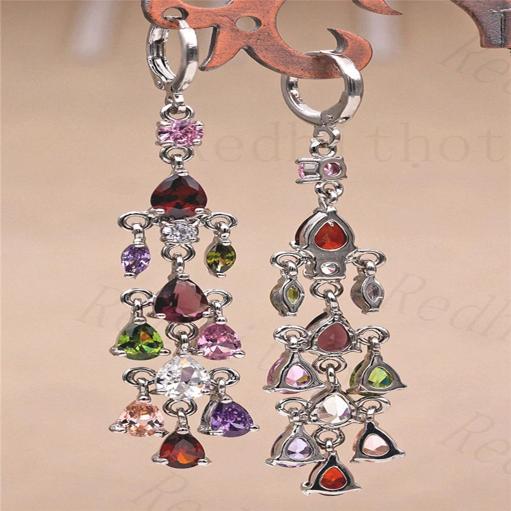 Luxury Drop Dangle earring Earrings for Women White Gold Color Earring Waterdrop Rainbow Zircon Trendy Jewelry for Wedding Gift