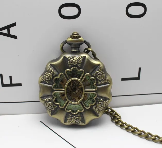 Бронзовый полный Сталь световой Механические карманные часы стимпанк Винтаж Hollow Аналоговый Скелет Рука обмотки Механические карманные
