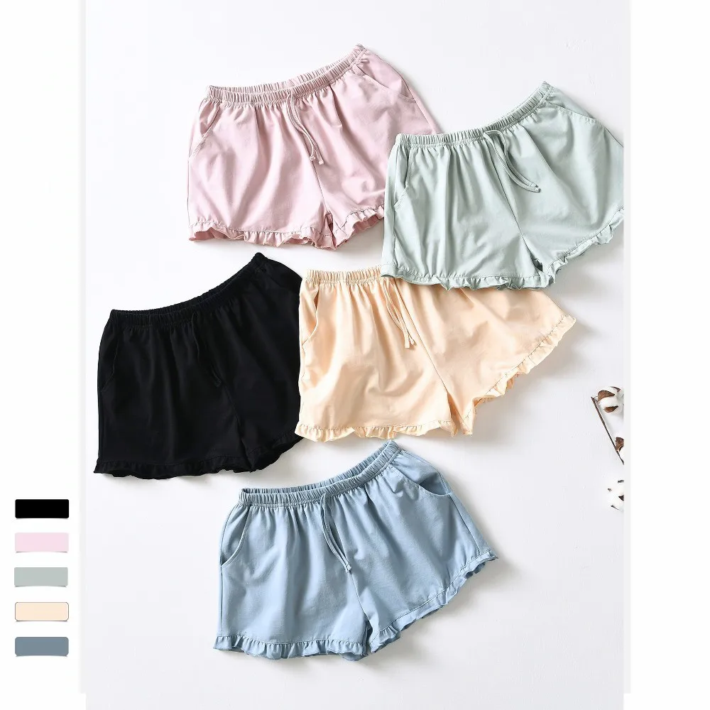 Женские хлопковые штаны для сна летние однотонные дамские пижамы домашние штаны 5 цветов кружевные шорты Сексуальное белье пижамные штаны