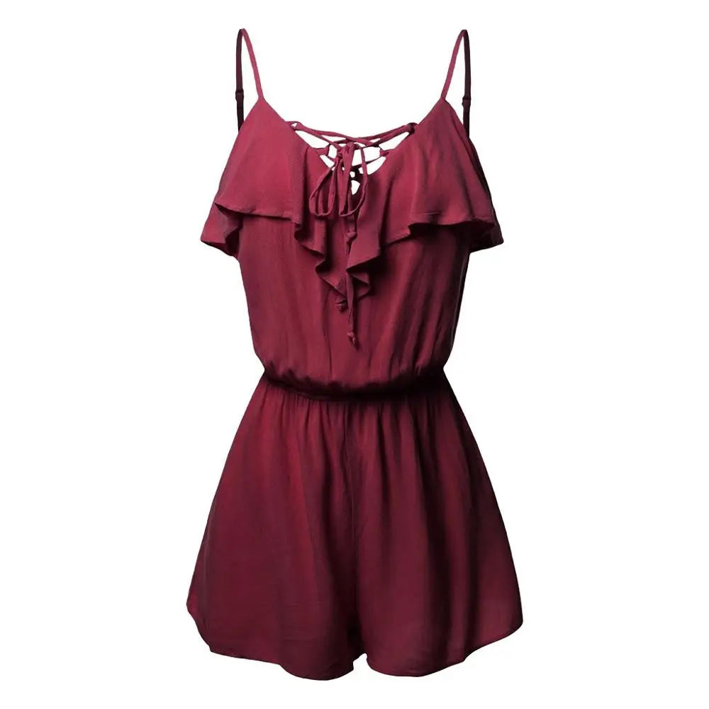 

2019 Fashion NewWomen's Large Size Casual Sleeveless Overlap Front Frill Detail Jumpsuit high quality AD