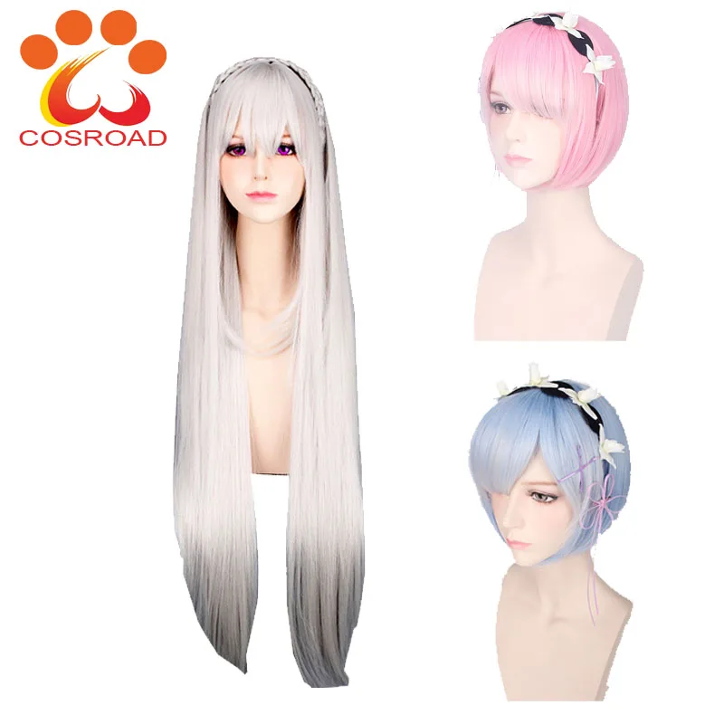 

Cosroad Re Zero Rem Ram Cosplay Wigs Re:Life In A Different World From Zero Emilia Long Wigs Cosplay Costume