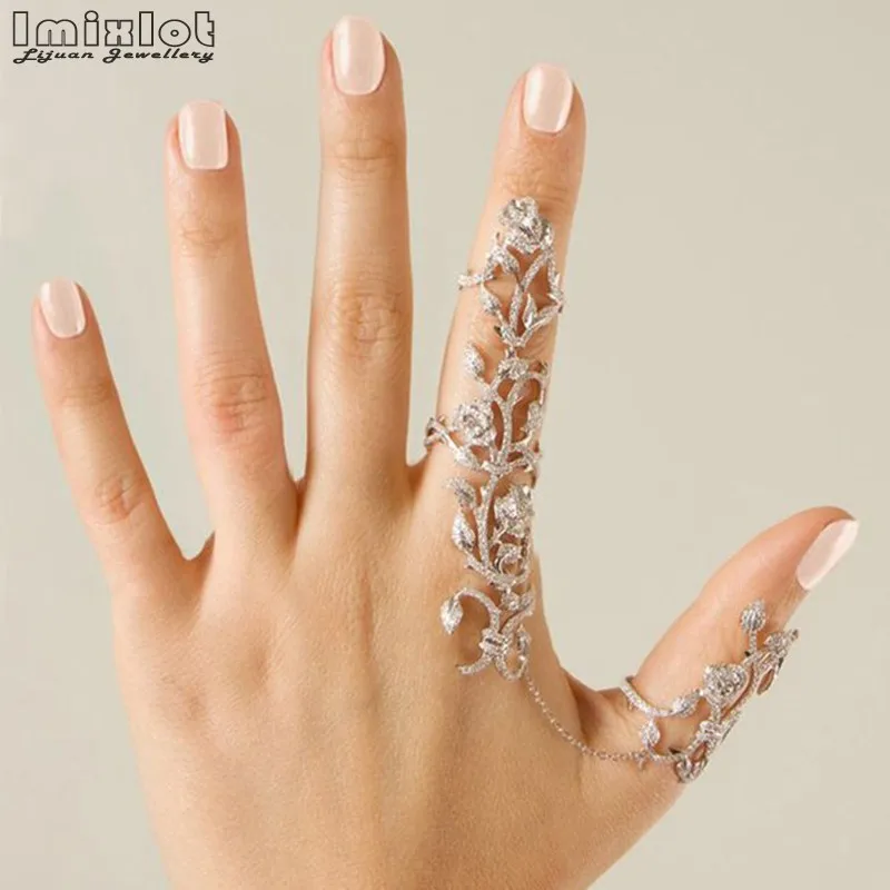 

Hot-Selling Occident Women Chic Alloy+Rhinestone Shiny Crystal Floral Ring Celebrity Party Connect Full 2 Finger Rings