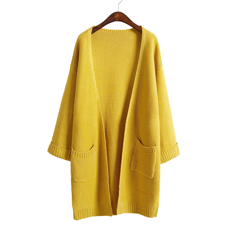 

2018 ulzzang Girl Casual Long Knitted Cardigan Autumn Korean Women Loose Solid Color Pocket Design Sweater Jacket Pink Beige