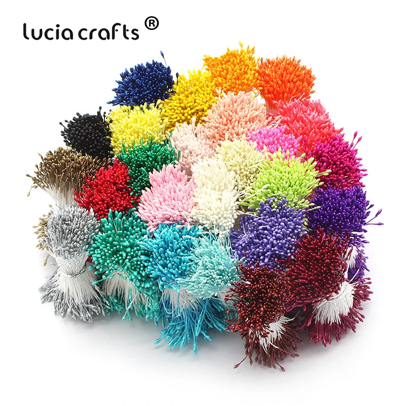 Lucia crafts 900pcs/lot Random Mixed Double Heads DIY Artificial Mini Pearl Flower Stamen Pistil 1mm Floral Stamen D0402