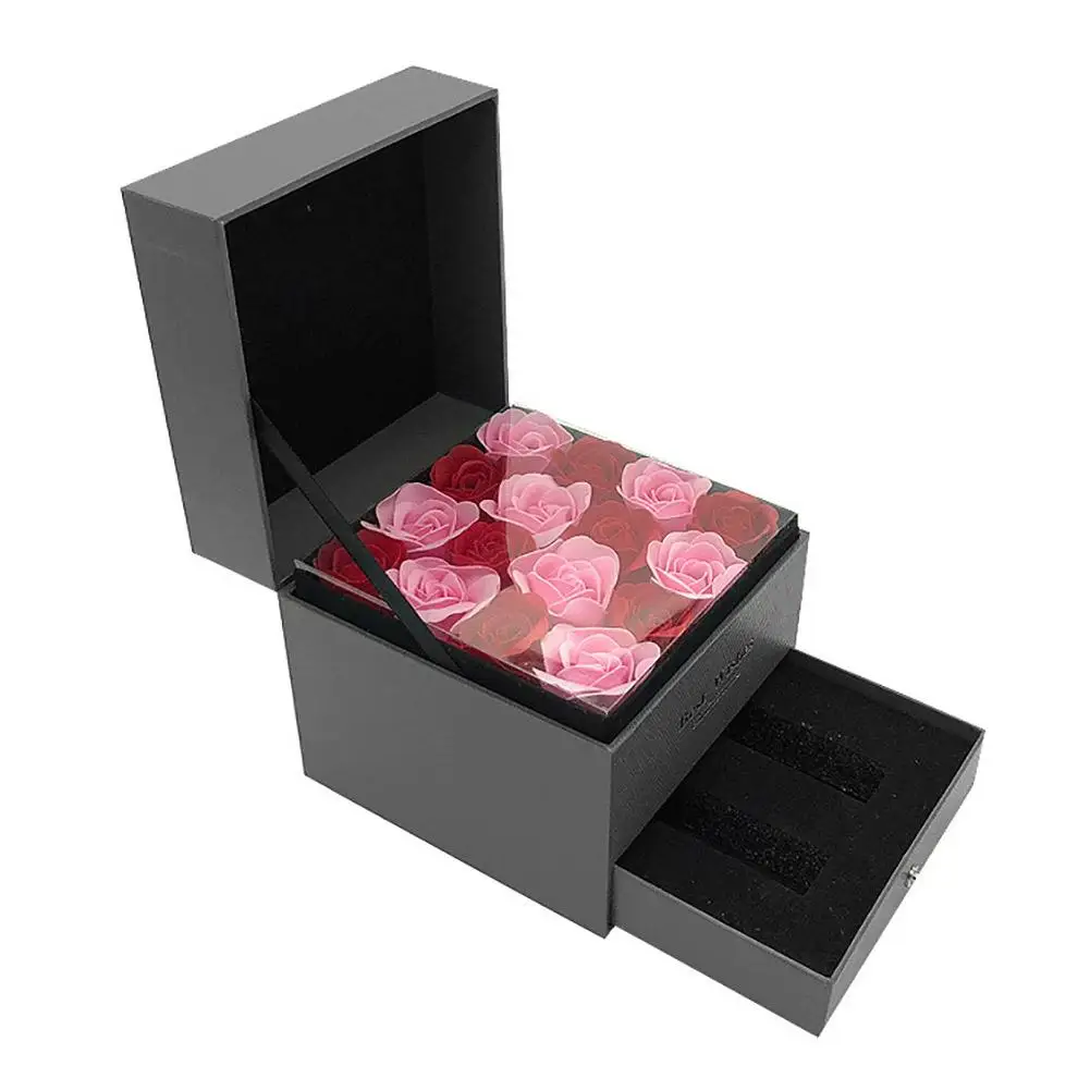 

High Quality Creative Festival Double Layer Drawer Rose Flower Jewelry Necklace Case Lipstick Storage Gift Display Box hot
