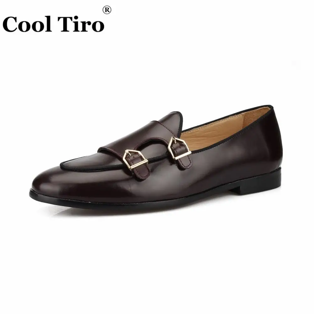 Cool Tiro/Полированная кожа дважды Monk Loafers Мужские Мокасины Тапочки под смокинг Свадебные модельные туфли Туфли без каблуков повседневная обувь чёрный; коричневый - Цвет: Коричневый