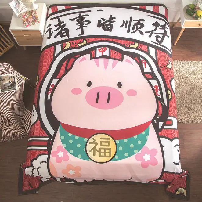 Kawaii Bed Sheets Japanese Anime Chibi Maruko Umaru Chan Cat Chinese Characters Printed Dorm Textile Twin Full Queen King Size